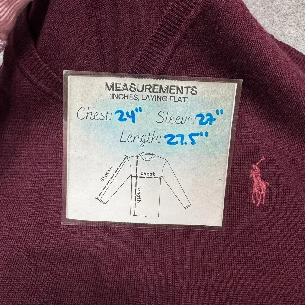 Polo Ralph Lauren Men's Burgundy V-Neck Washable Merino Wool Sweater XL